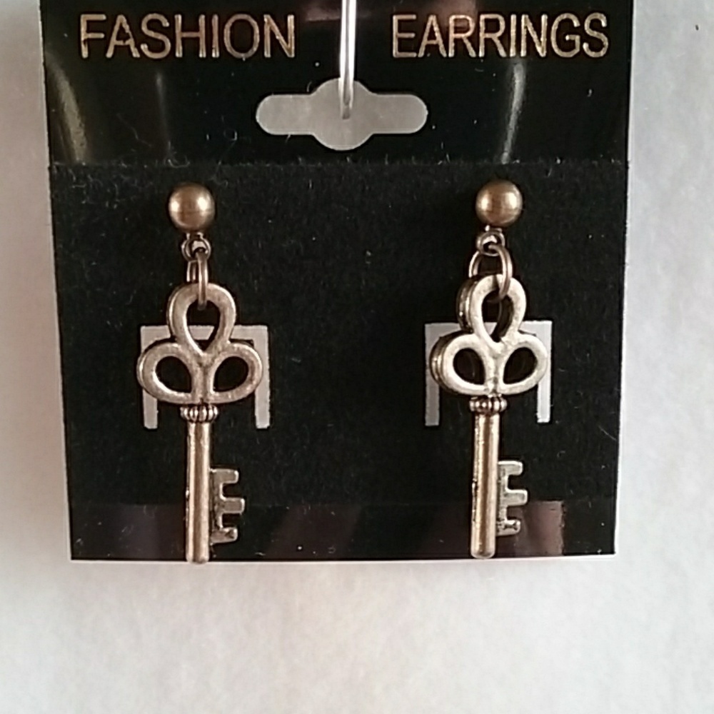 Womens bronze key post earrings